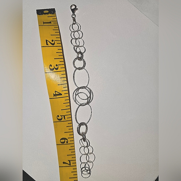 Sterling Silver Circle Link Bracelet Diamond Cut Chain Lobster Clasp 7.5 Inches - Picture 2 of 4